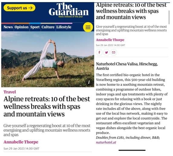 The Guardian Report Top 10 der Alpin Spa und Wellness Hotels